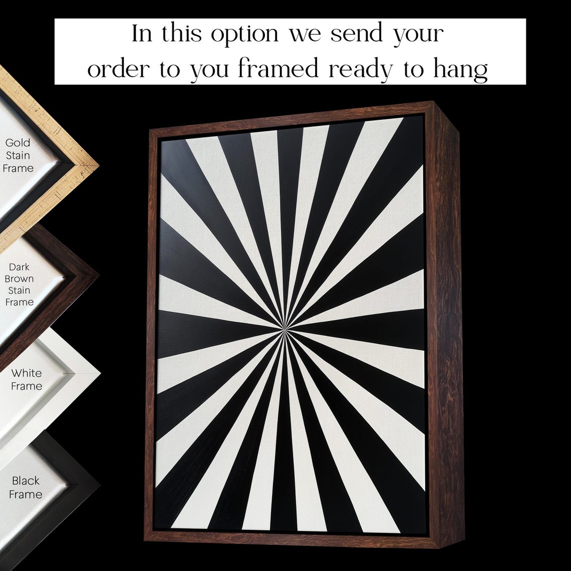 Black White Sunburst Rays Optical Illusion Bold Graphic Art Poster - Image 3