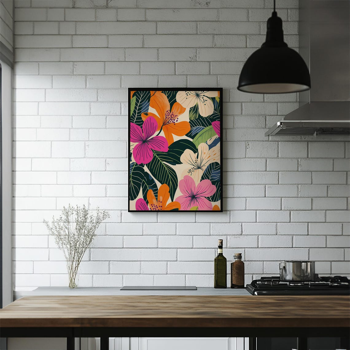 Vibrant Pink Orange Hibiscus Tropical Floral Botanical Poster - Image 5