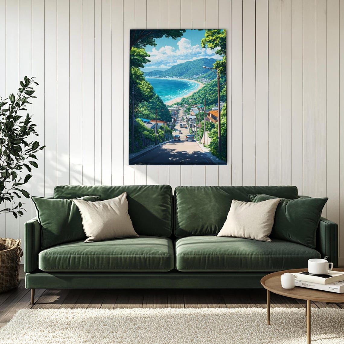 Anime Coastal Town Street Leading to Ocean Japanese Scene Poster - Image 4