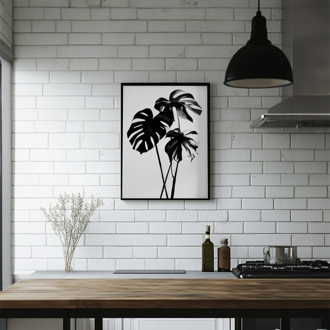 Black and White Monstera Leaf Trio Minimalist Botanical Poster - Image 6