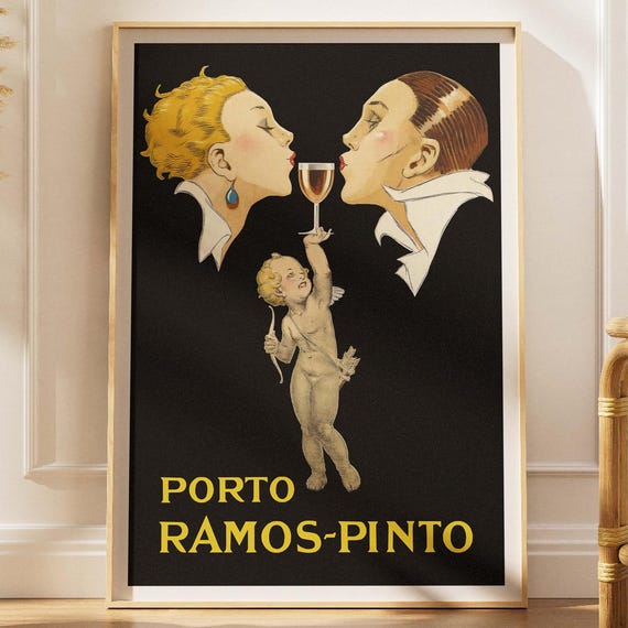 Vintage Portuguese Port Wine Printable Poster Elegant Art Deco Couple Wall