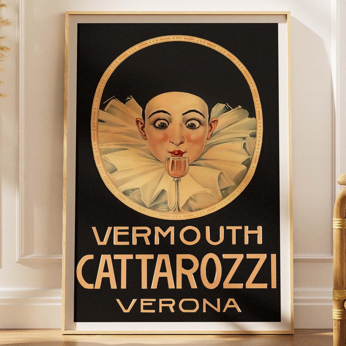 Vermouth Cattarozzi Verona Pierrot Clown Vintage Italian Poster