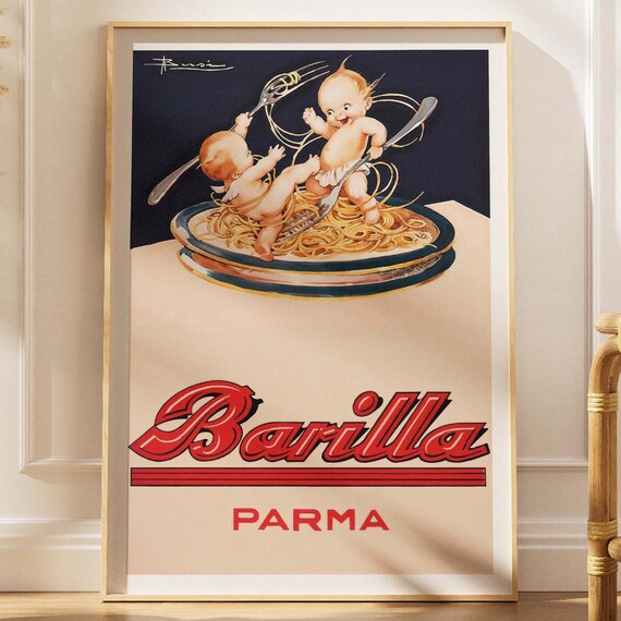 Barilla Parma Vintage Ad Babies Playing With Spaghetti Poster