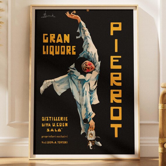 Gran Liquore Pierrot Dancing Italian Vintage Liquor Ad Poster