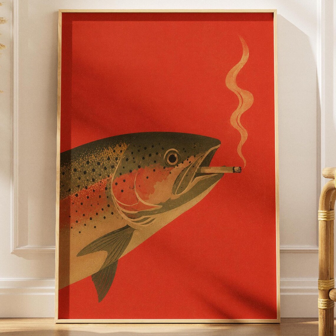 Trout Smoking A Cigarette Vintage Poster