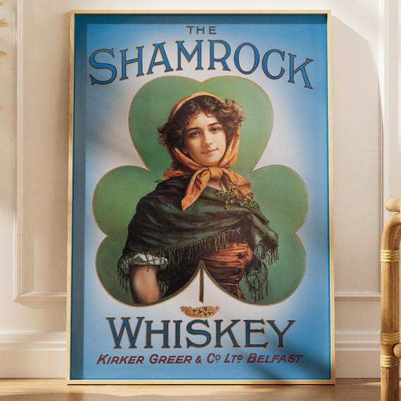 Vintage Shamrock Irish Whiskey Pub Poster St Patricks Day Bar Decor Digital Download