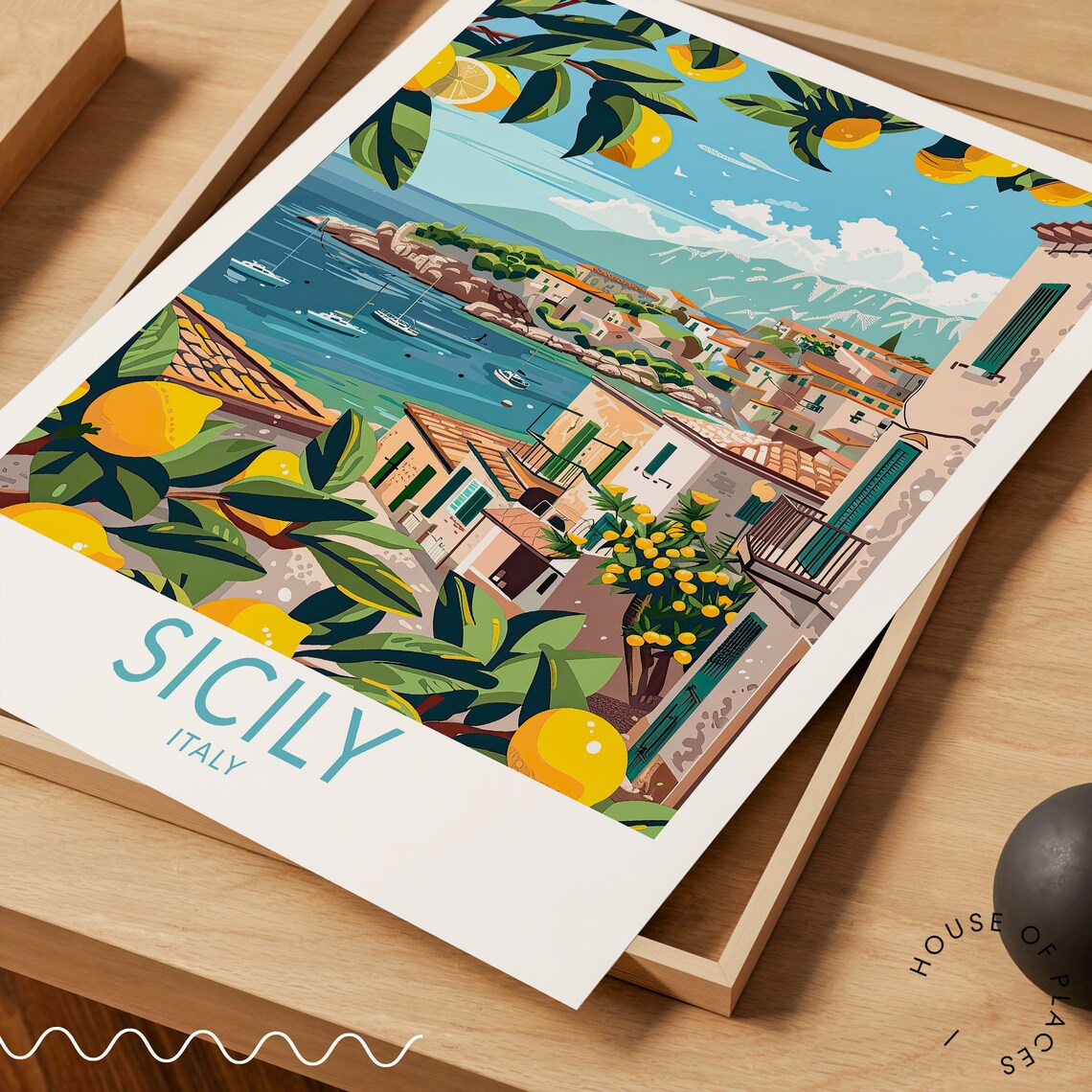 Sicily Italy Travel Poster, Coastal Place Print - Image 3