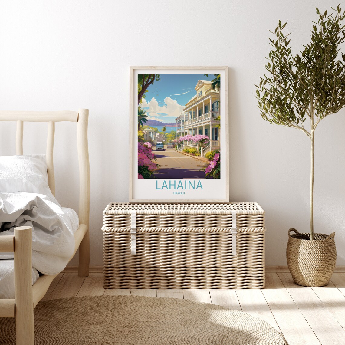 Lahaina Hawaii Historic Street Bougainvillea Ocean Retro Travel Poster - Image 3