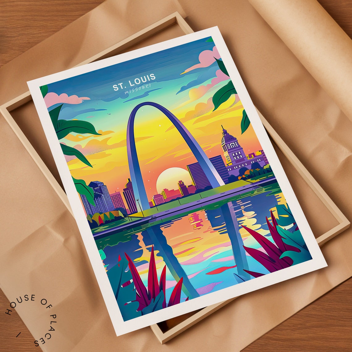 St. Louis Missouri Gateway Arch Sunset Skyline Travel Poster - Image 2