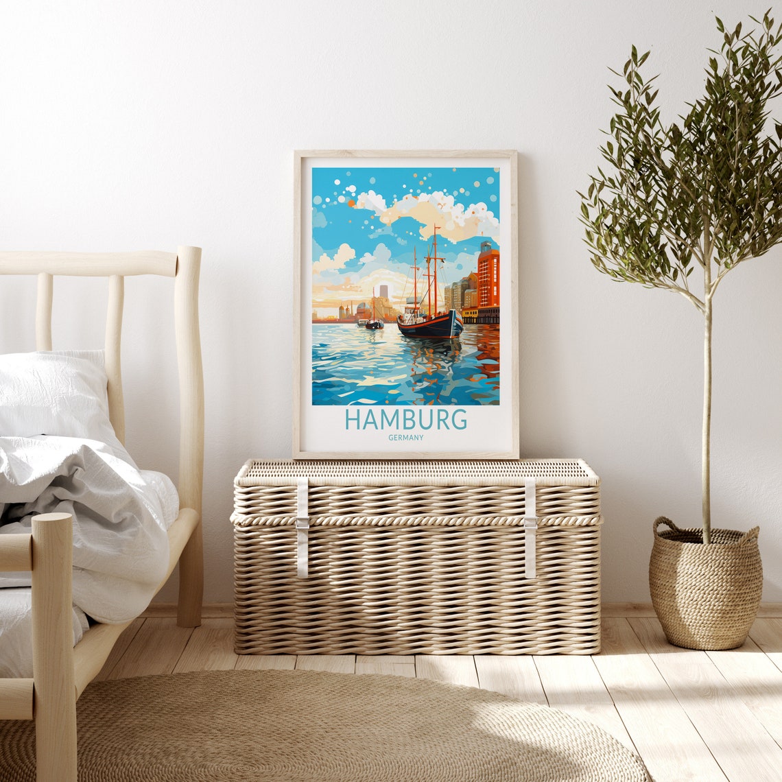 Hamburg Germany Historic Tall Ship Harbor Water Reflection Poster - Image 3