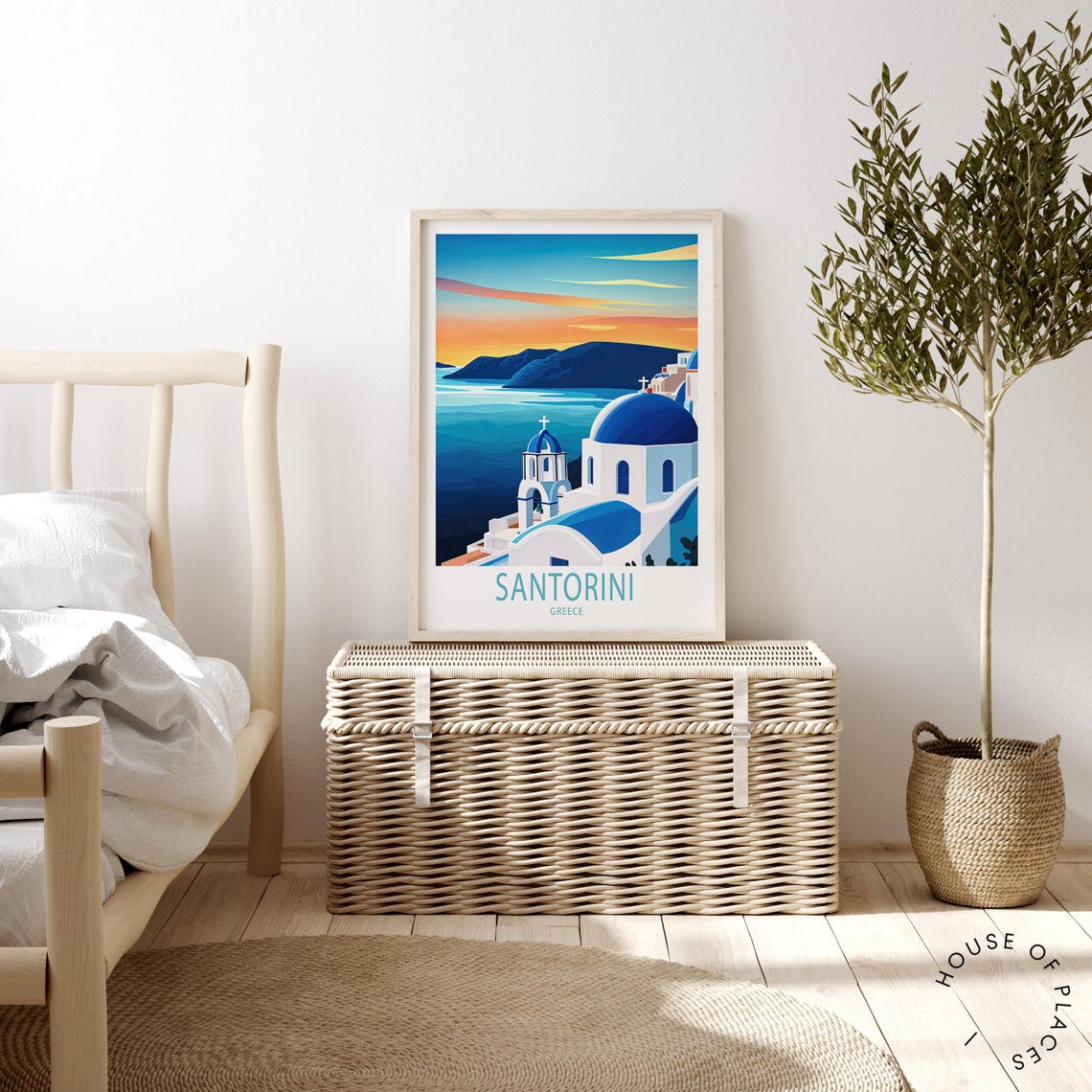 Santorini Greece Sunset Blue Domes Bold Block Text Travel Poster - Image 4