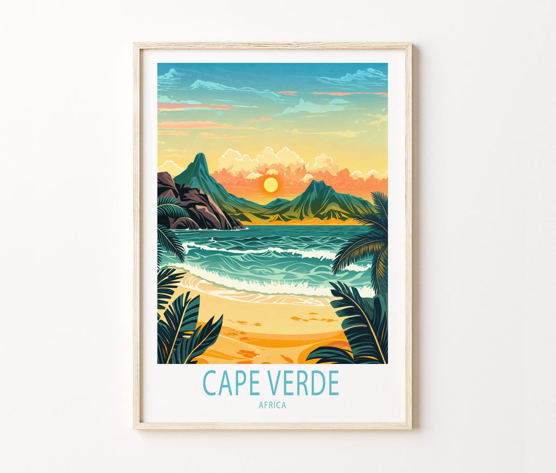Cape Verde Africa Volcanic Mountain Bay Sunset Golden Beach Poster