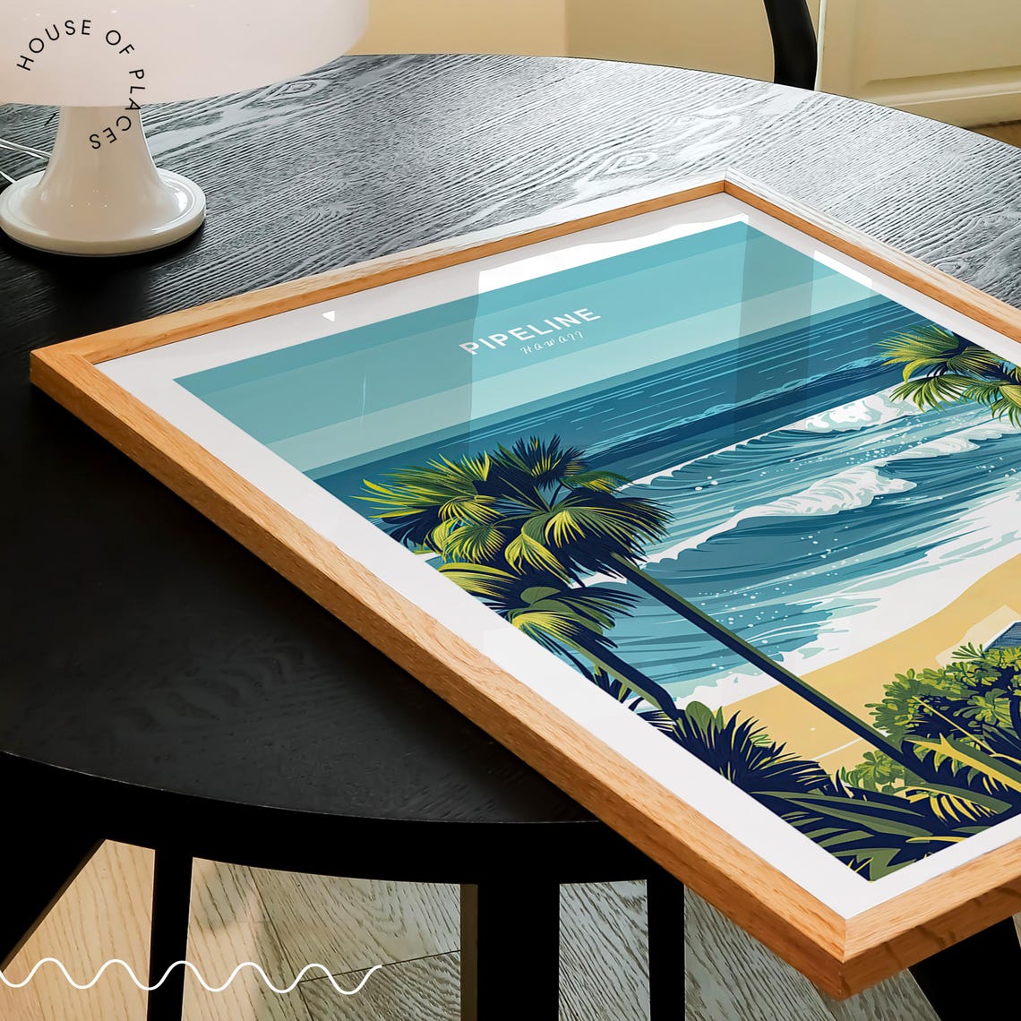 Pipeline Hawaii Turquoise Waves Sandy Beach Palm Tree Scene Poster - Image 3