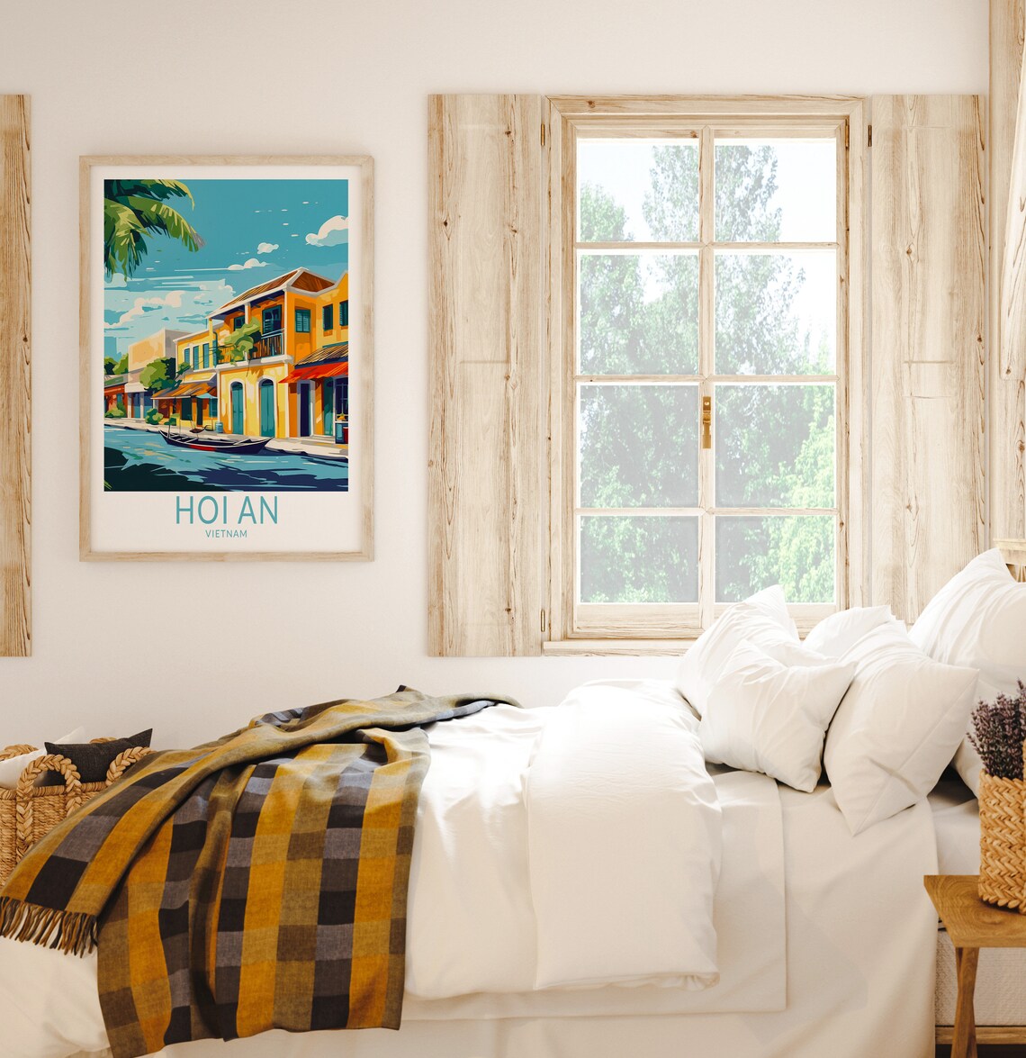 Hoi An Vietnam Yellow Shophouses River Boat Palm Travel Poster - Image 2