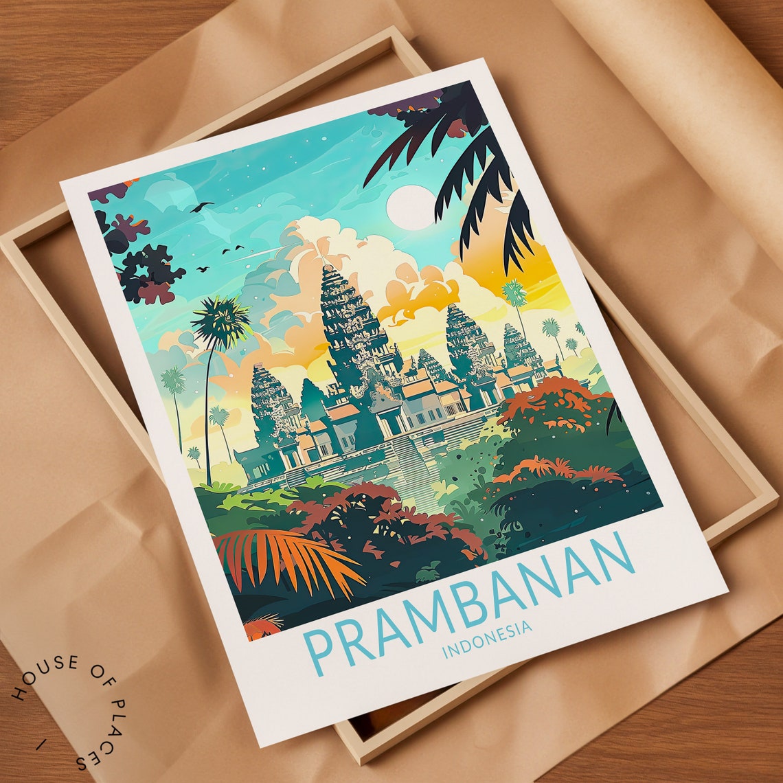 Prambanan Indonesia Temple Daytime Palm Trees Travel Art Poster - Image 2