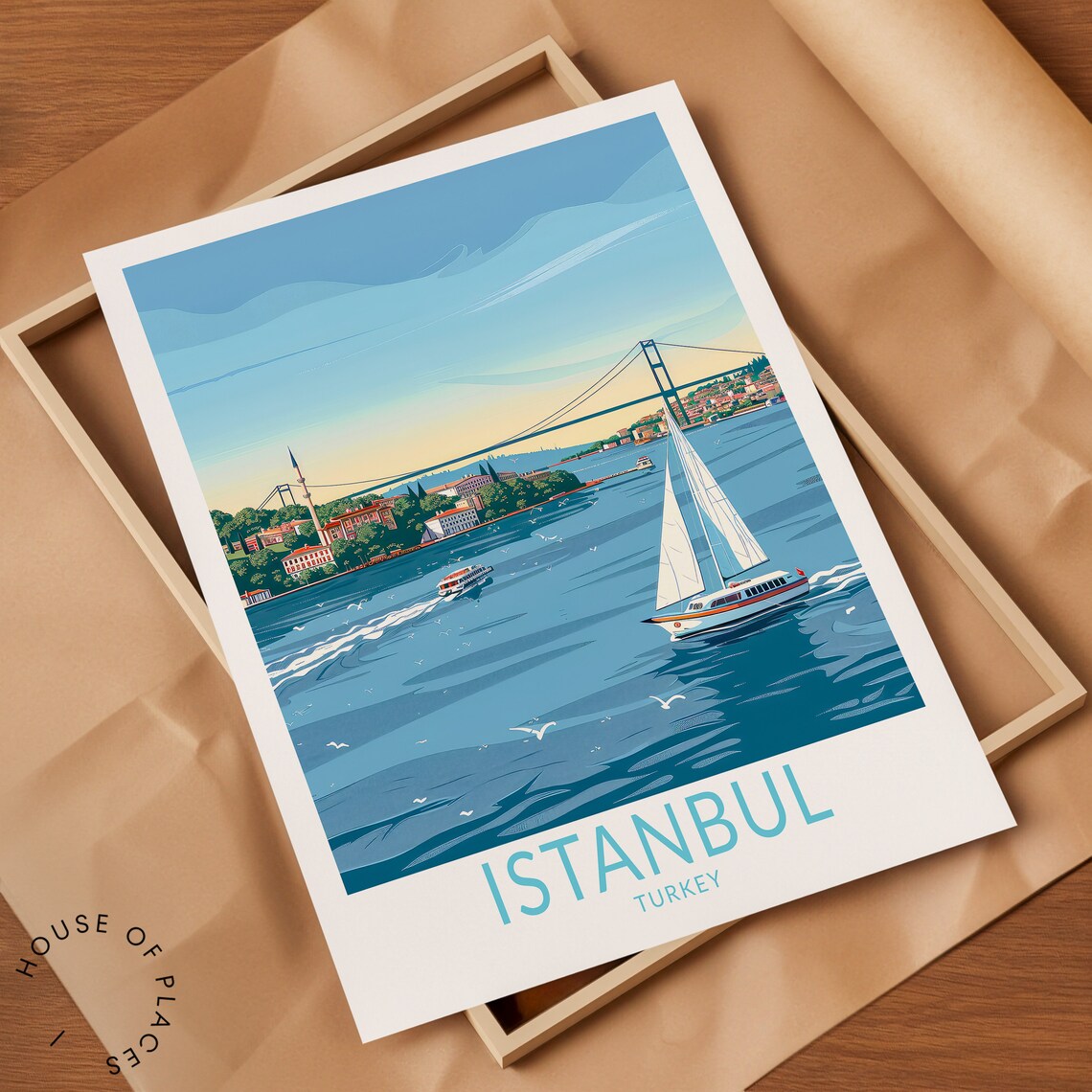 Istanbul Turkey Bosphorus Sailboat Retro Vintage Travel Poster - Image 2