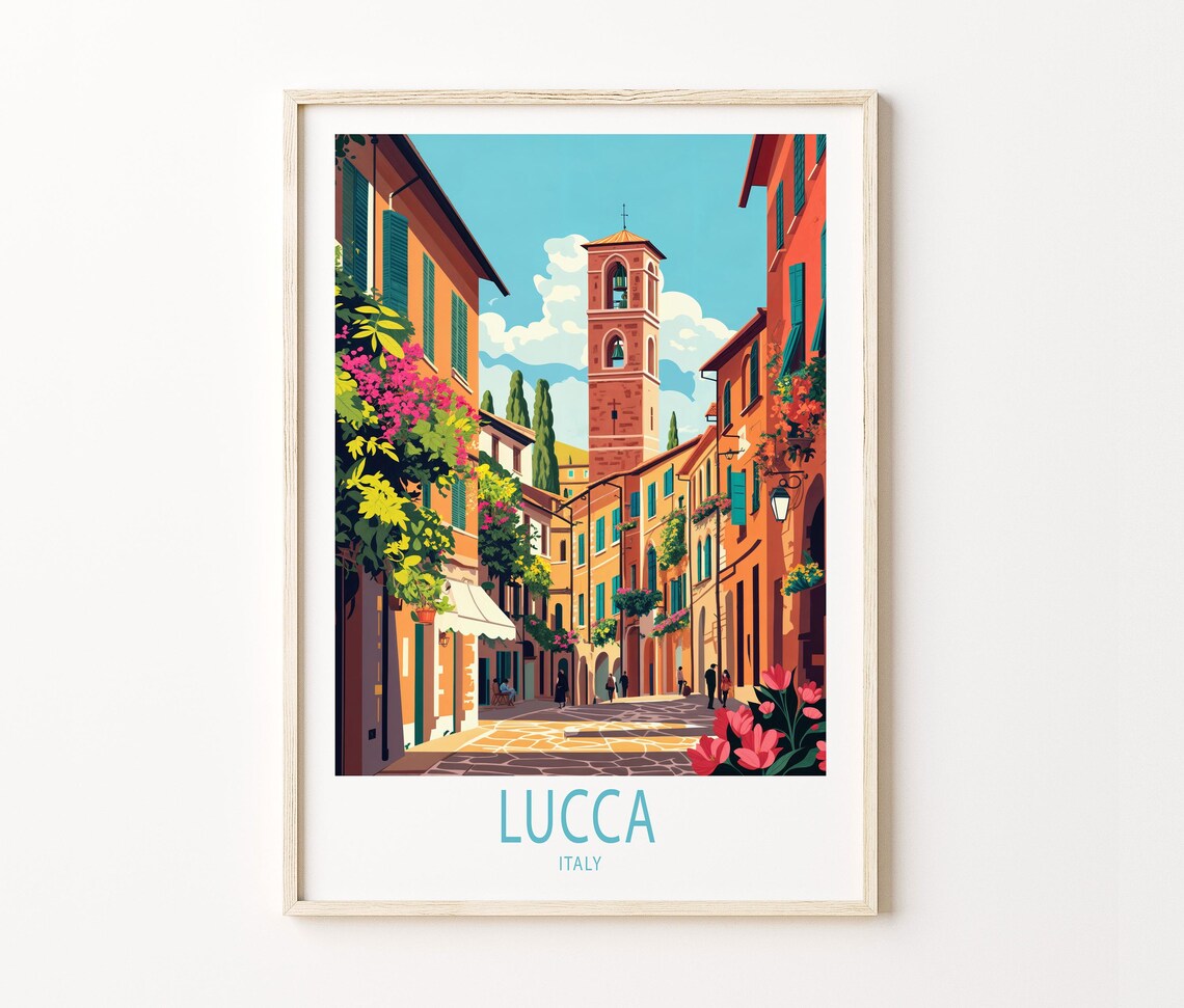Lucca Italy Tuscan Historic Old Town Bell Tower Street View Poster - Image 3