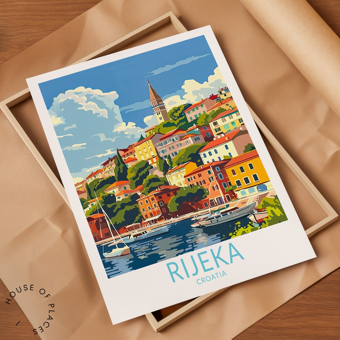 Rijeka Croatia Hillside Old Town Harbor Classic Retro Travel Poster - Image 2