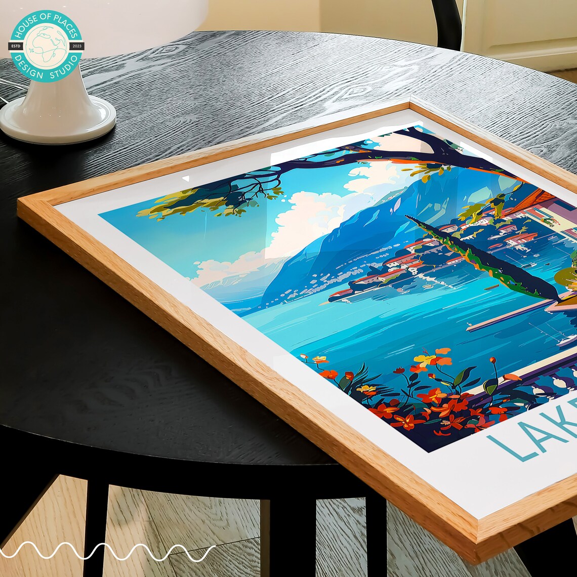 Lake Geneva Switzerland Lakeside Villa Mountains Travel Poster - Image 3