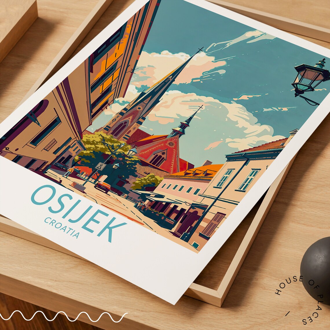 Osijek Croatia Historic Church Spire Old Town Street Travel Poster - Image 3