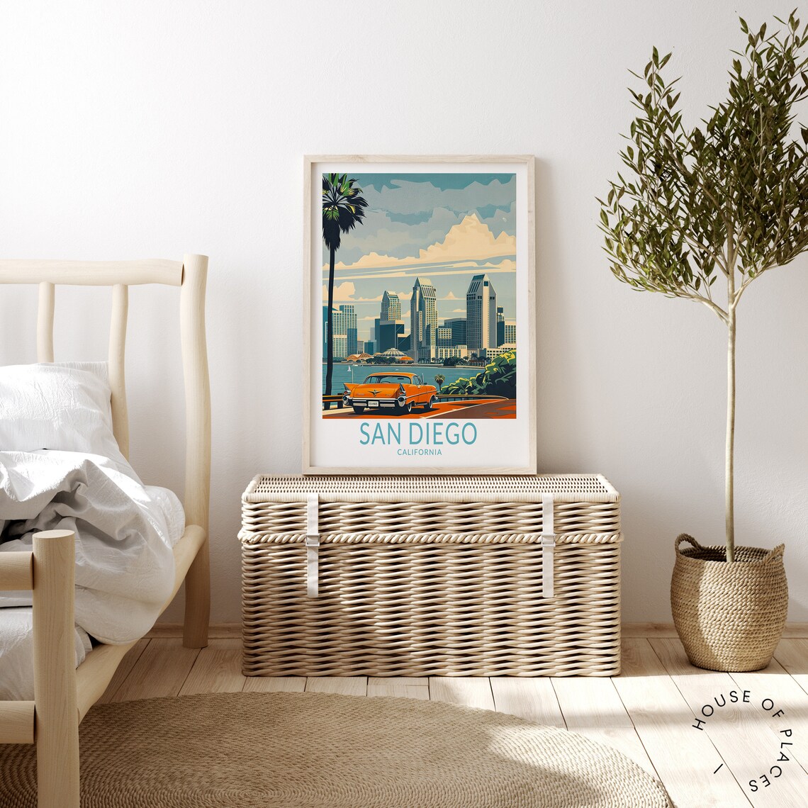 San Diego California Skyline Classic Car Vintage Travel Poster - Image 3