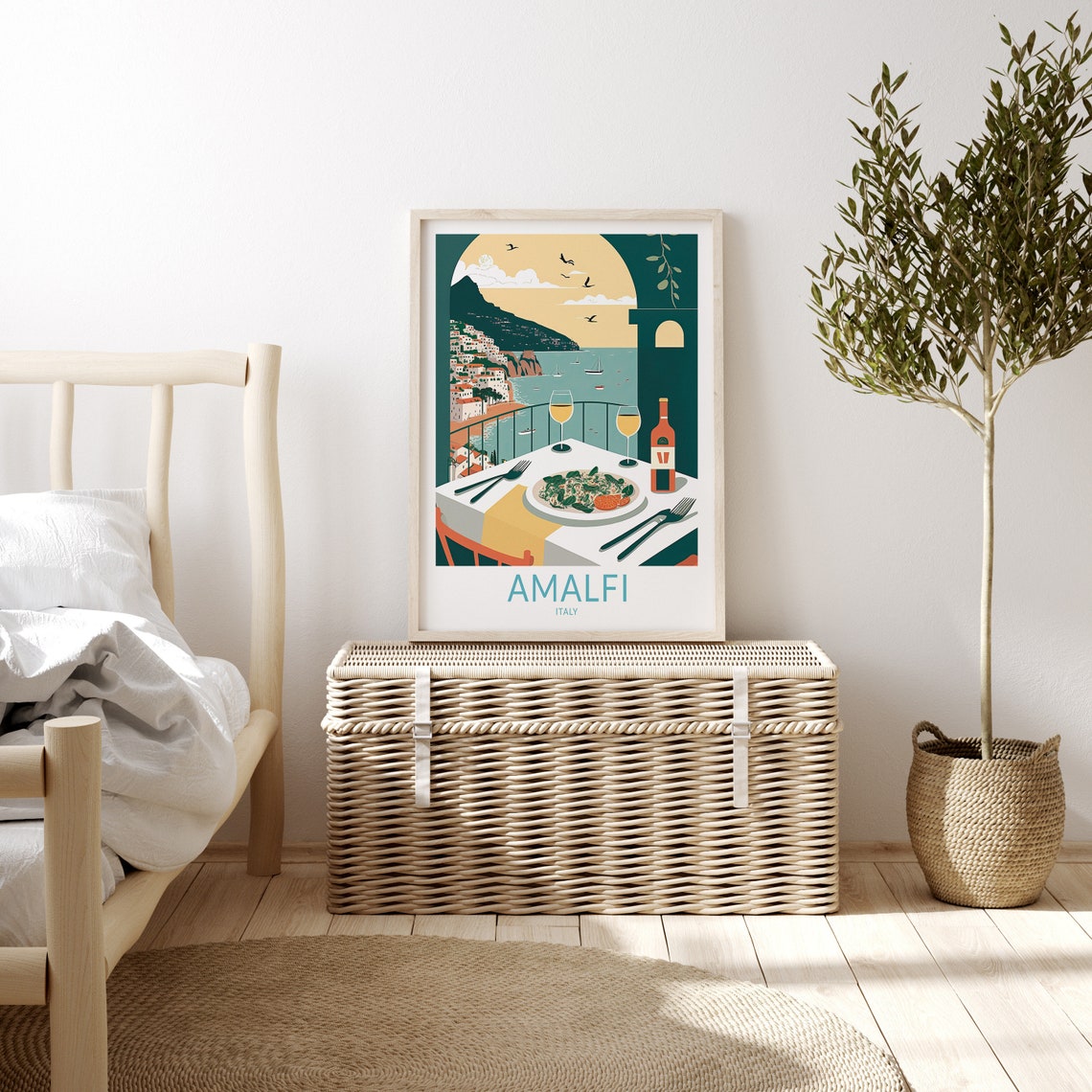 Amalfi City Travel Print Amalfi Food Italy Travel Poster Print Italy Amalfi City Wall Art Italian Food Travel Poster - Image 3