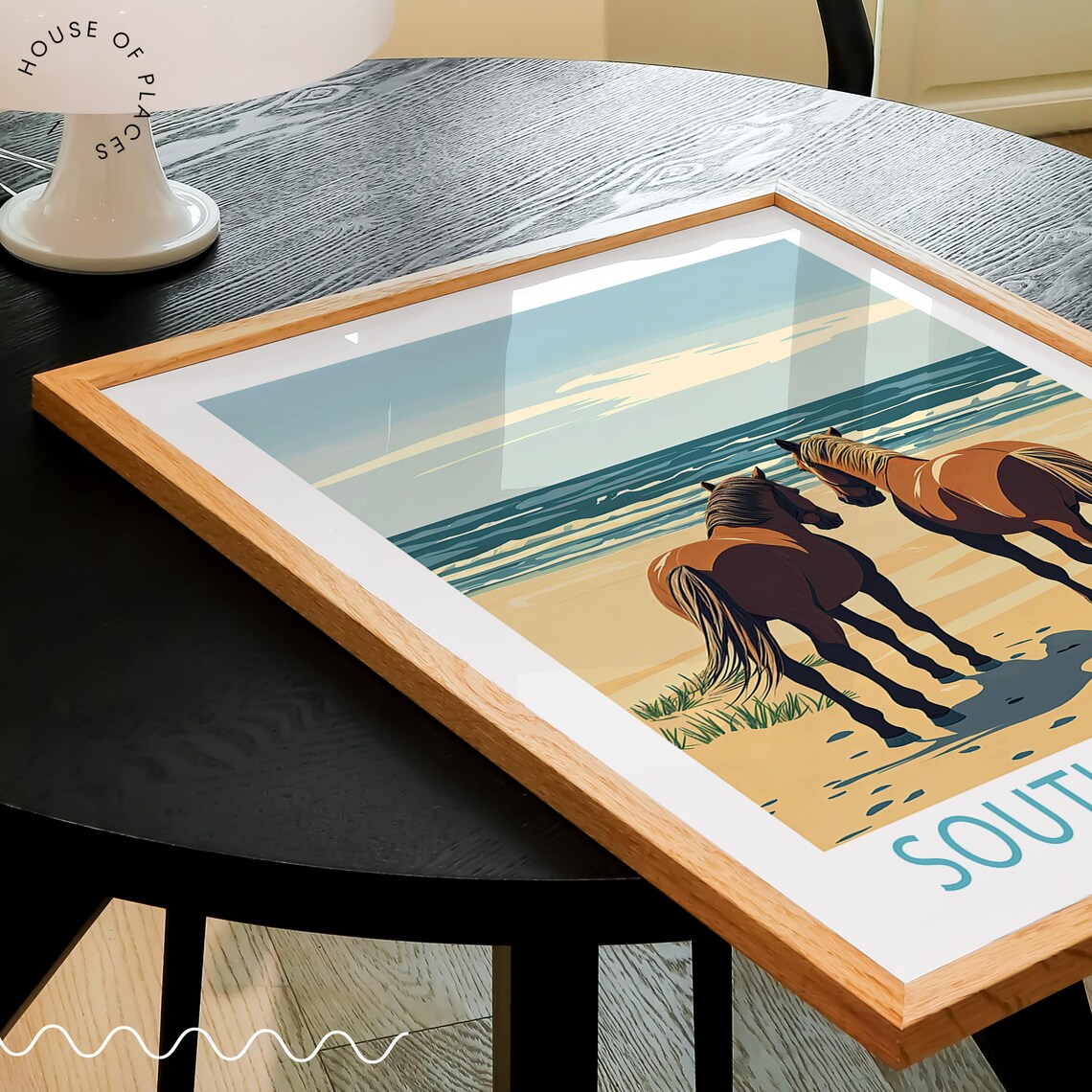 South Carolina USA Wild Horses Beach Ocean Waves Coastal Scene Poster - Image 2