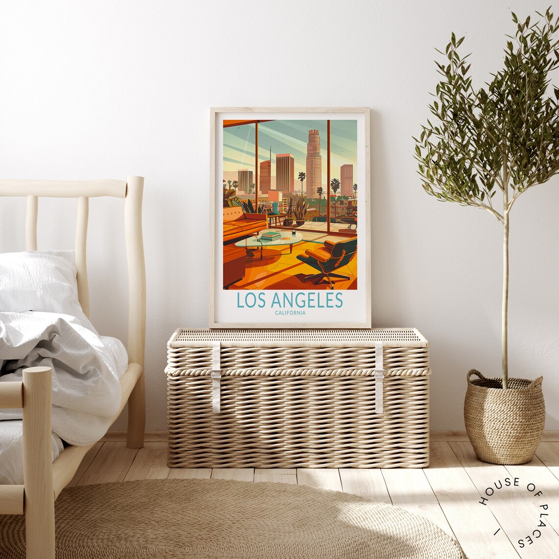 Los Angeles Sunset Skyline Mid Century Apartment View Poster - Image 4