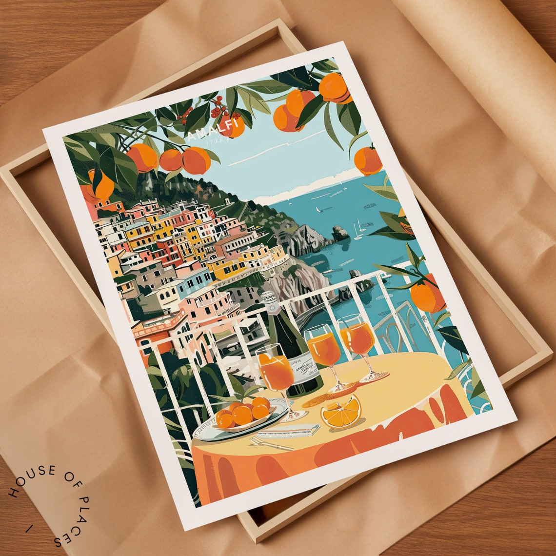 Amalfi Travel Print Italy Amalfi Wall Art Amalfi Orange Poster Italy Travel Gifts Amalfi Italy Travel Poster Personalised Gifts - Image 2