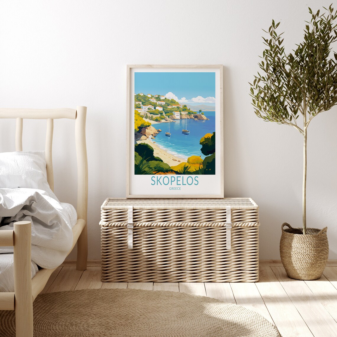 Skopelos Greece Island Coastline Sailboats White Village Poster - Image 3