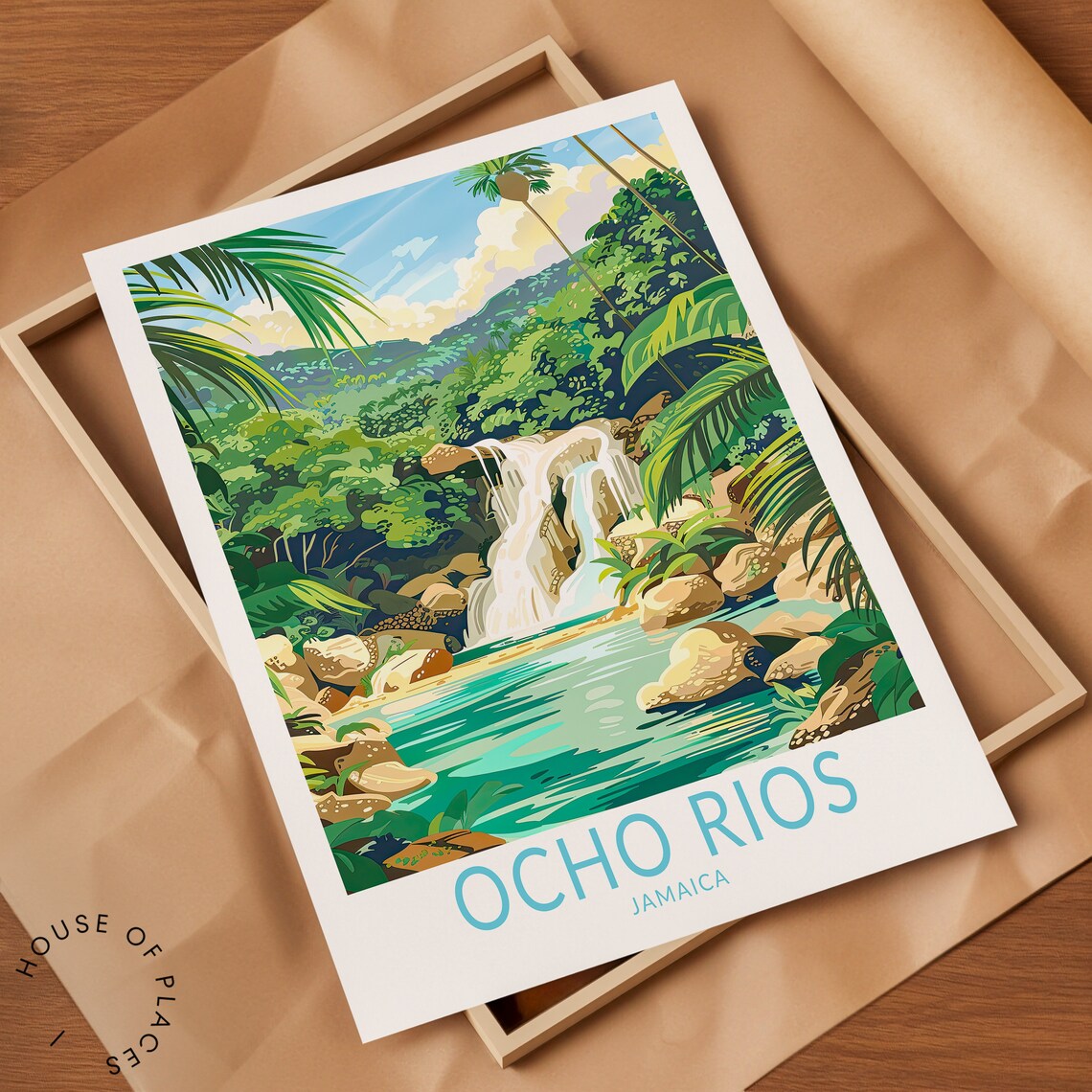 Ocho Rios Jamaica Waterfall Jungle Paradise Retro Travel Poster - Image 2