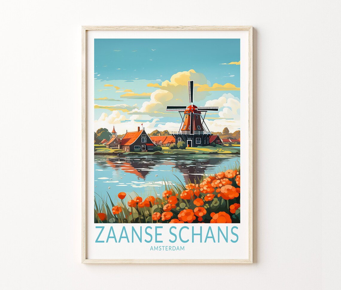 Zaanse Schans Amsterdam Travel Poster, Netherlands