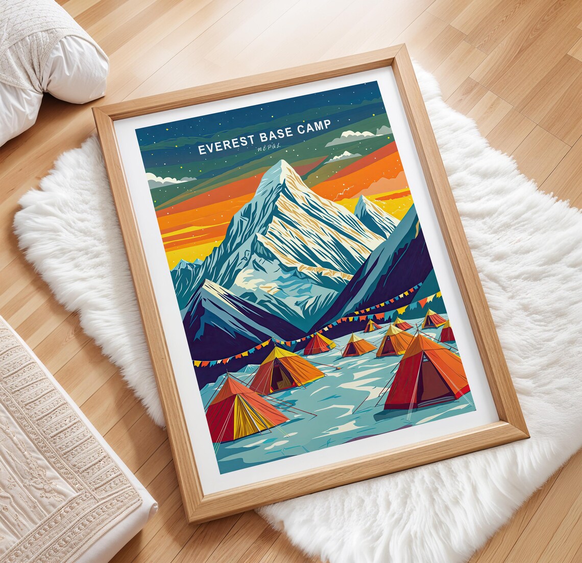 Everest Base Camp Nepal Starry Sky Over Snow Peak and Camp Tents Poster - Image 3