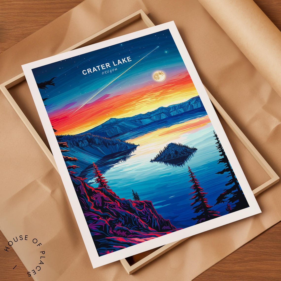 Crater Lake Travel Poster Crater Lake Oregon Travel Wall Art Crater Lake Print Oregon Poster Wedding Present Birthday Gifts - Image 2