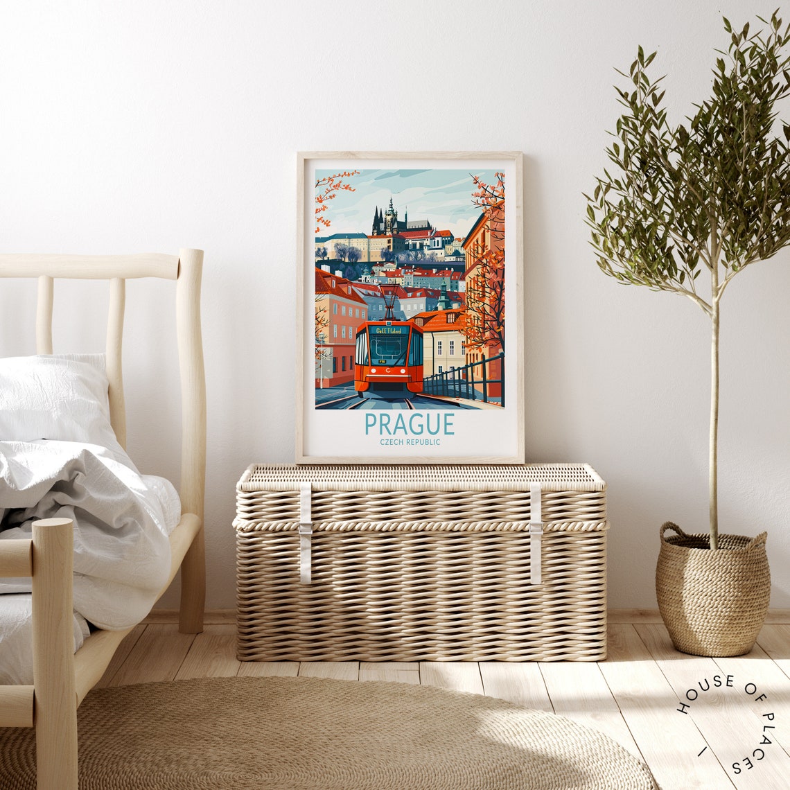Prague Castle Autumn Red Tram Vintage Czech Travel Art Poster - Image 3