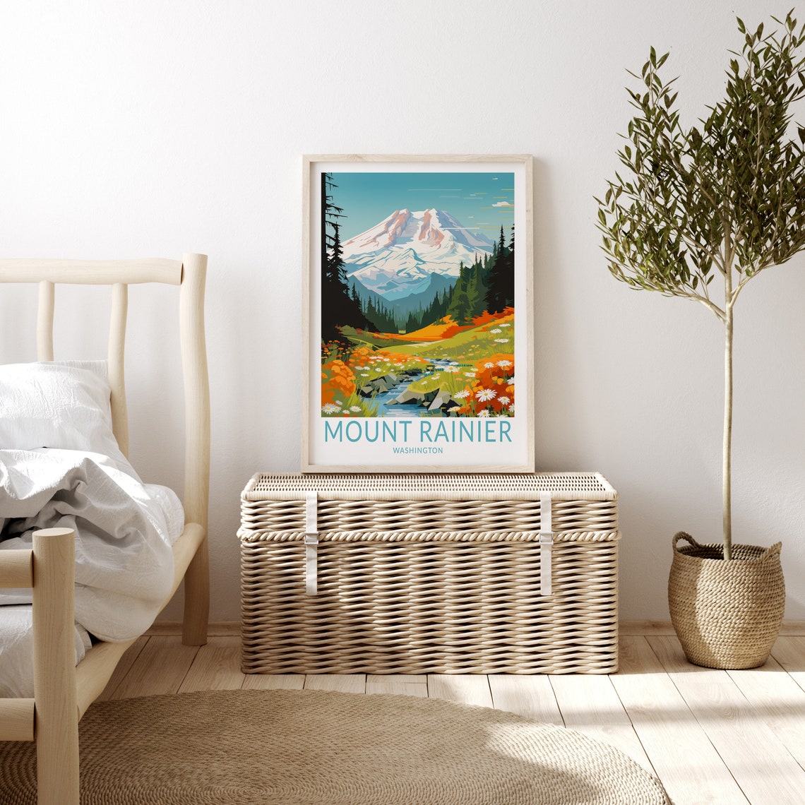 Mount Rainier Washington Wildflower Meadow Mountain Travel Poster - Image 3