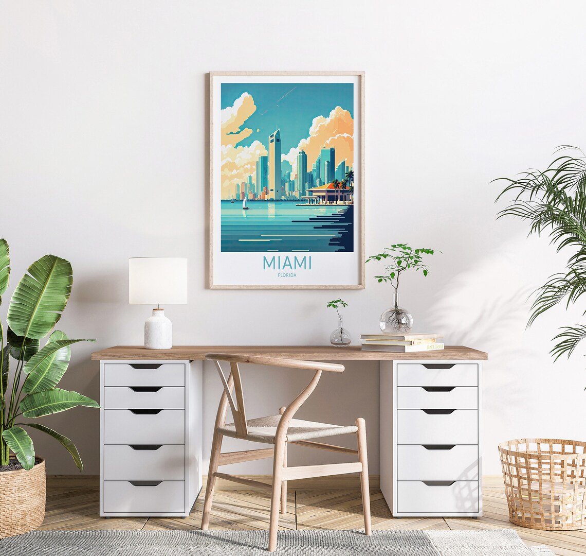 Miami Florida Skyline Travel Poster, Home Decor - Image 2