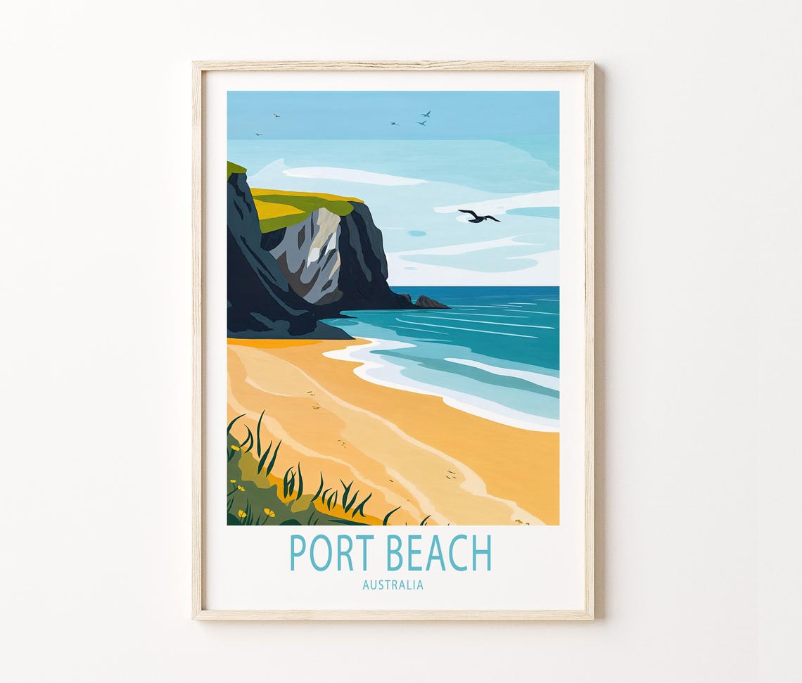 Port Beach Australia Scenic Golden Sand Rocky Cliffs Seaside Poster