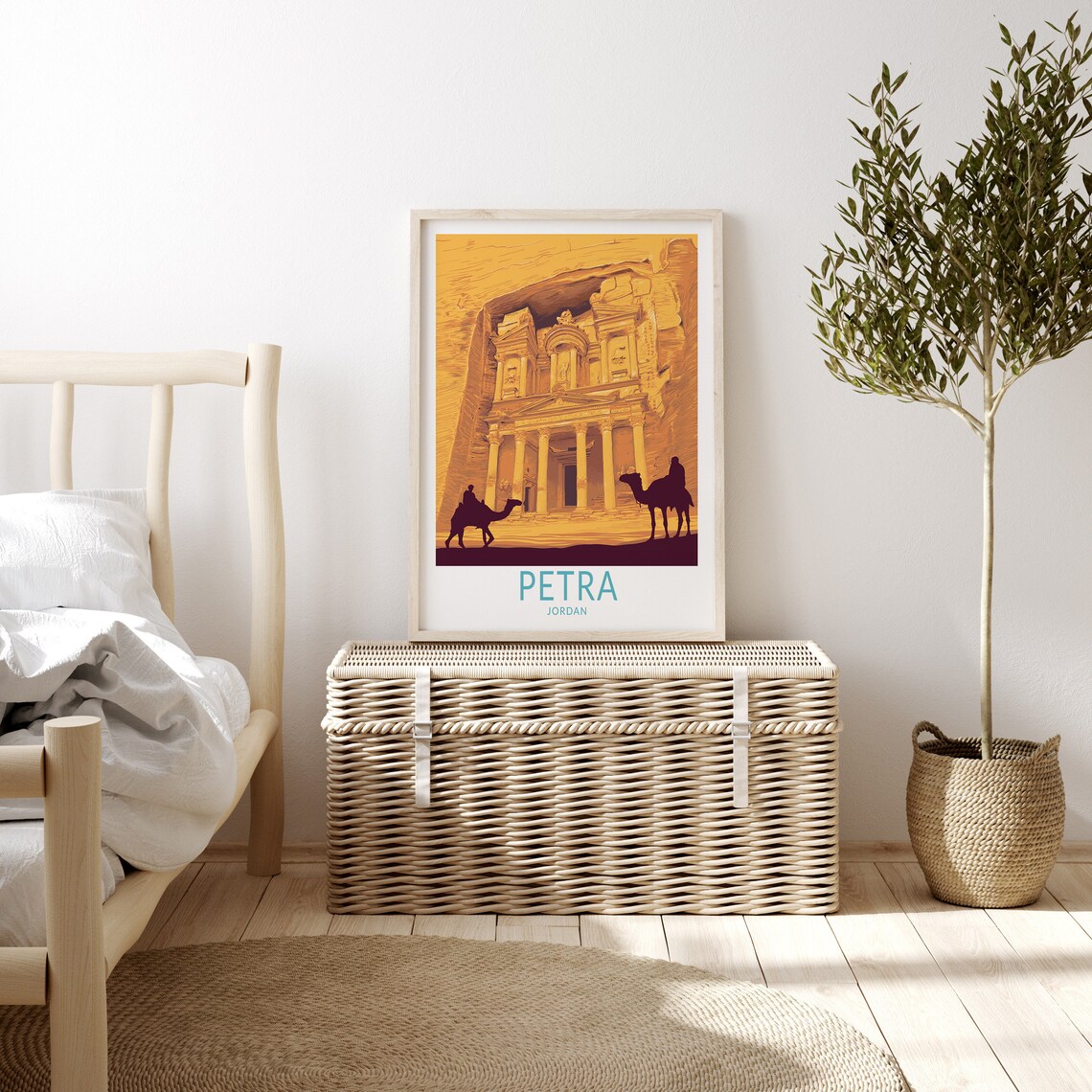 Petra Jordan Treasury Golden Facade Camel Silhouettes Travel Poster - Image 3