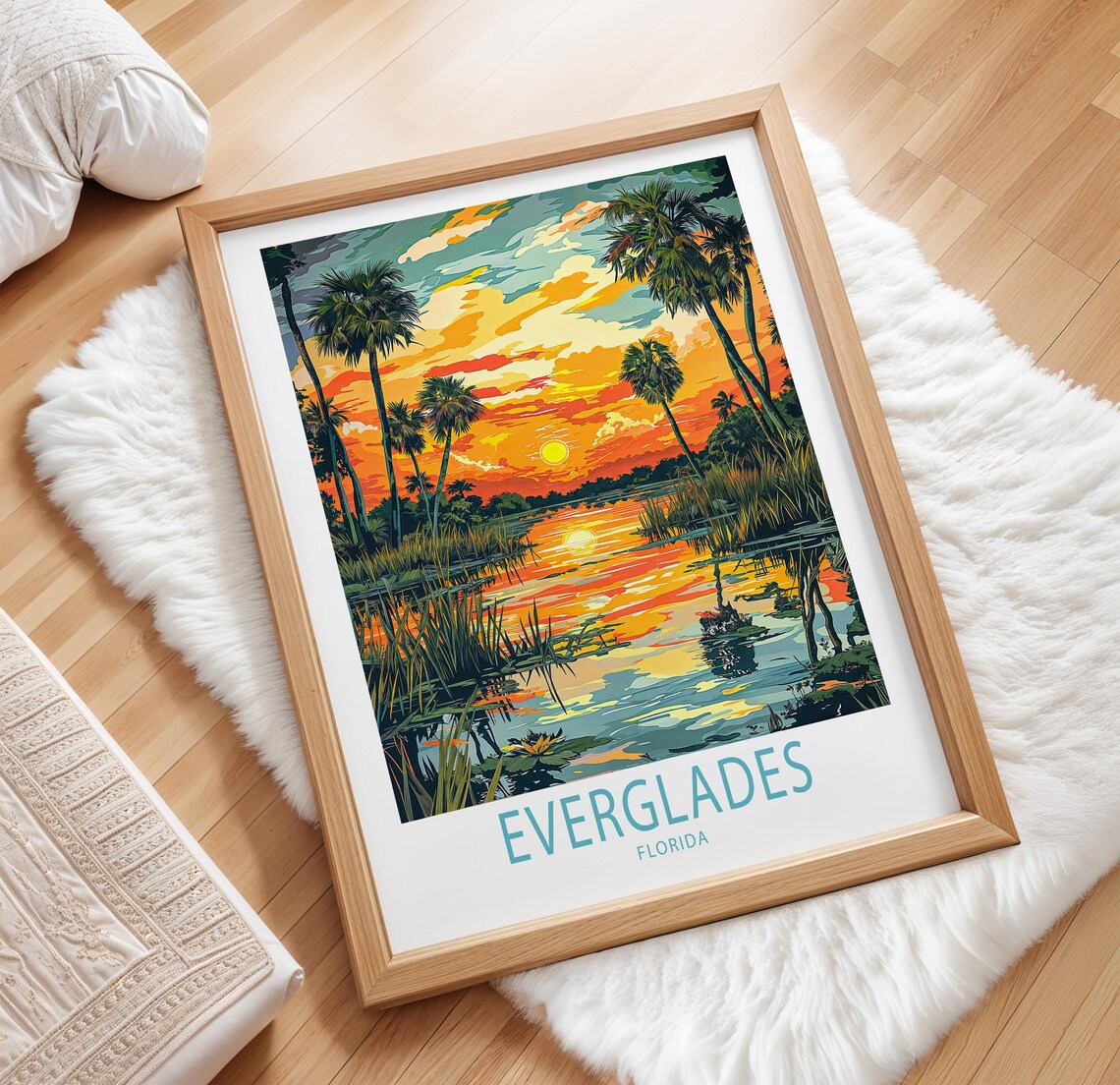 Everglades Florida Sunset Reflecting on Still Wetland Water and Palms Poster - Image 3