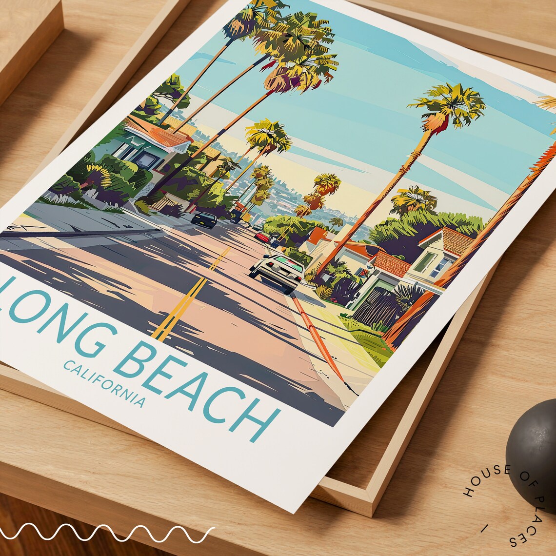Long Beach California Palm Lined Residential Street Travel Poster - Image 3