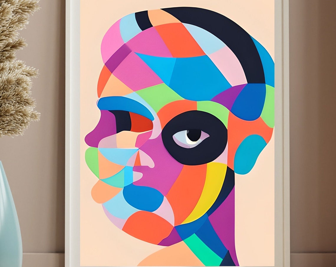 Reflect Curved Mosaic Face Colorful Abstract Modern Art Print