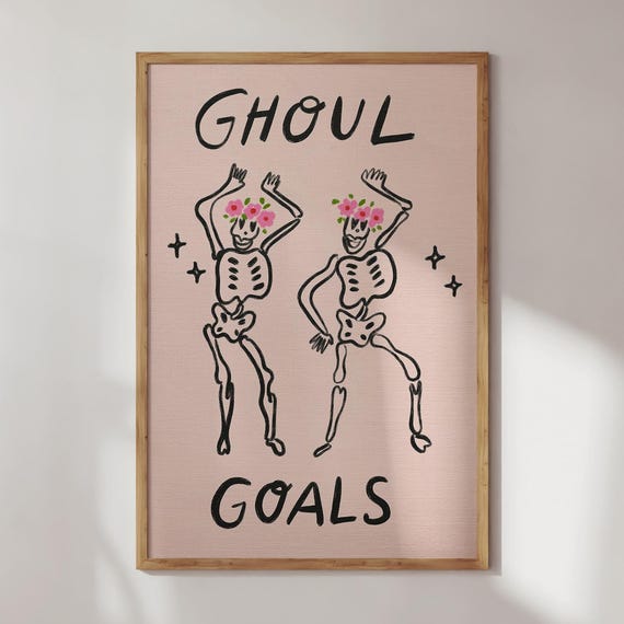 Funny Halloween Skeleton Print Playful Ghouls Spooky Wall Decor