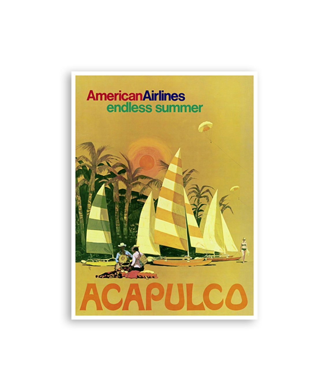 Acapulco Endless Summer American Airlines Sailboats Travel Poster