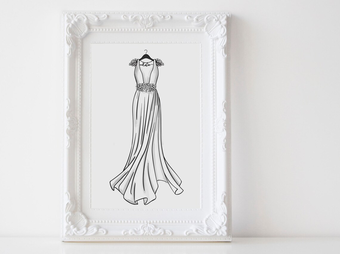 Hand Drawn Wedding Dress Sketch Bridal Gown Illustration Poster - Image 2