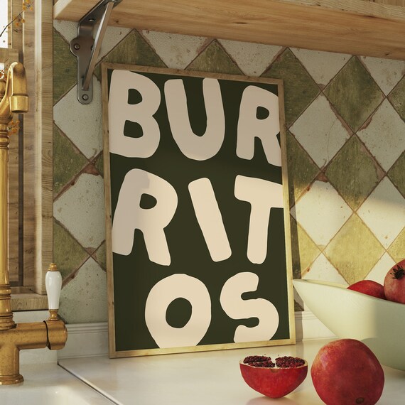 Burritos Bold Cream Retro Kitchen Block Letter Typography Poster