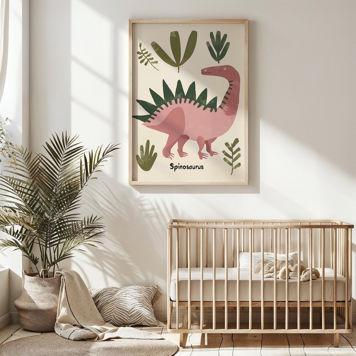 Spinosaurus Sail Backed Pink Dinosaur Educational Nursery Poster