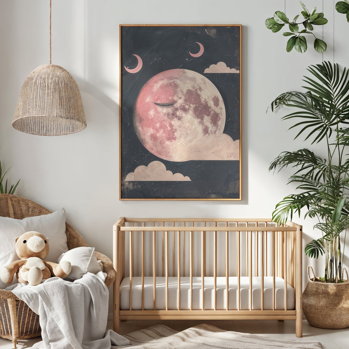 Sleeping Crescent Moon Print Celestial Nursery Wall Art Kids Space Themed Poster Whimsical Night Sky Decor Baby Room Gift - Image 2