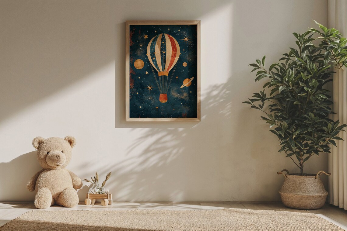 Hot Air Balloon Space Adventure Nursery Poster, Vintage Style - Image 5