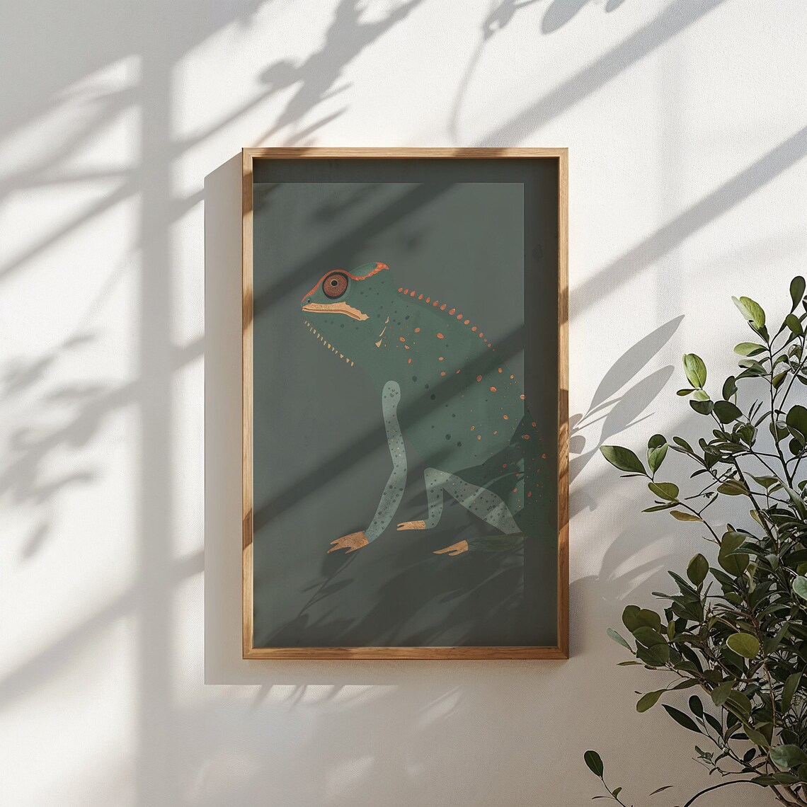 Chameleon With Orange Spots On Forest Green Kids Reptile Art Poster - Image 6